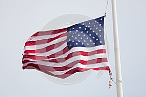 Closeup of a USA Flag waving in the wind