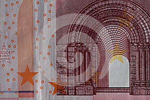 Closeup of a used 10 Euro paper money bill.