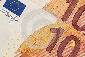 Closeup of a used 10 Euro paper money bill