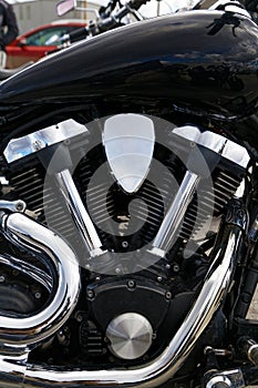 Closeup V-type engine of the motorcycle