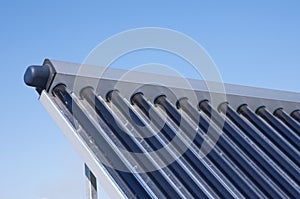 Closeup of vacuum solar water heating system