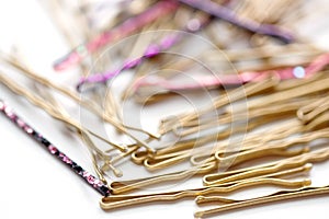 Closeup of Various Decorative Bobby Pins