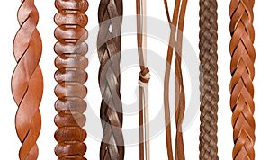 Closeup of various leather belts