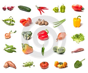 fresh vegetables collage on white background