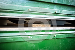 Closeup of an veneer press in a carpentry or workshop