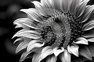 Closeup vertical sunflower in monochrome
