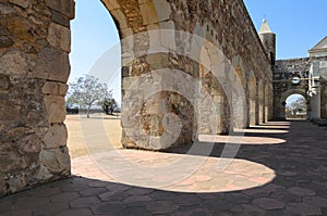 Closeup vew to the yard of Convento de Cuilapam in Oaxaca