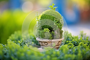 closeup of vibrant green topiary in a globe shape