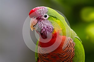 Closeup of vibrant Lorikeet Green naped bird charming and colorful