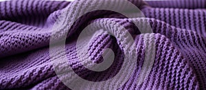 Closeup of a vibrant purple knitted blanket with intricate pattern