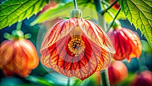 Closeup of a Vibrant Red Abutilon Pictum Flower A Stunning Macro View of a Flowering Maple Relative photo