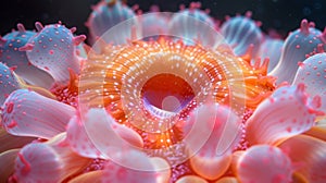 Closeup of a vibrant sea anemone revealing its pulsating center and delicate tentacles that seem to pulsate with life photo