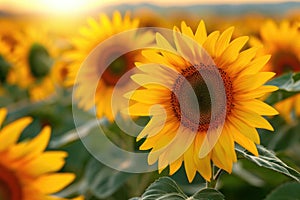 Closeup Of Vibrant Yellow Sunflower Petals In A Sprawling Field