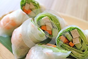 Closeup of Vietnamese Prawn and Vegetable Fresh Spring Rolls