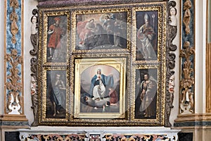 Closeup view of an altar in Matera Cathedral featuring Madonna blessing the child photo