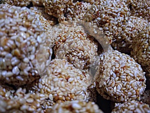 Closeup view of amarnath seed or sesame seed sweet, also known as til ka laddo. photo