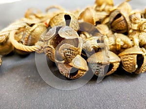 Closeup view of anklets bells, old and unique