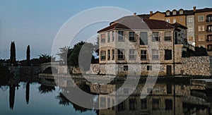 Closeup view of a beautiful building at the Adriatica village in McKinney photo