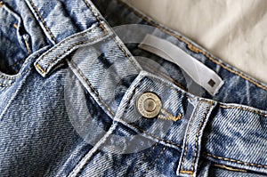 Closeup view of blue jeans