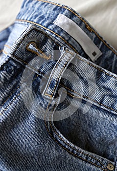 Closeup view of blue jeans