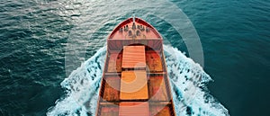 Closeup View Of A Cargo Boat Navigating Through The Open Waters