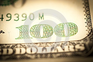 Closeup view of cash money dollars bills background. Finance and business theme.