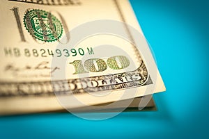 Closeup view of cash money dollars bills background. Finance and business theme.