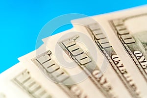 Closeup view of cash money dollars bills background. Finance and business theme.