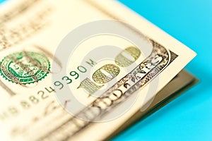 Closeup view of cash money dollars bills background. Finance and business theme.