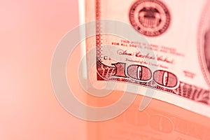 Closeup view of cash money dollars bills background. Finance and business theme.