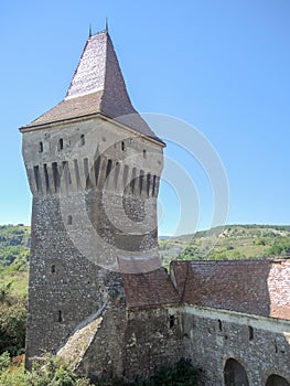 Closeup view of a castelul huniazilor, hunedoara, romania on a sunny day