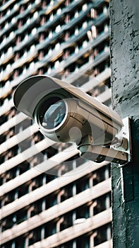 Closeup view of CCTV camera, ensuring street security