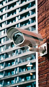 Closeup view of CCTV camera, ensuring street security