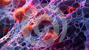 Closeup view of chondrocytes in the process of synthesizing and secreting glycosaminoglycans a key component of the photo