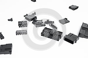 Closeup view of connectors of PCs, PSU, processor, power supply, motherboard