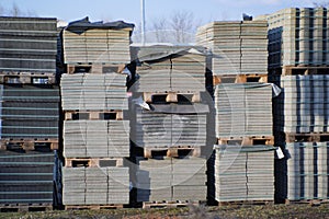 Closeup view of construction materials on pallets