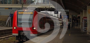 Closeup view of the DBAG Class 425 train in Heidleberg, Germany