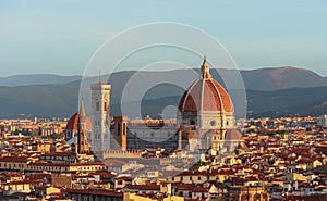 Closeup view of Duomo Santa Maria Del Fiore in the Florence at early morning, Italy.
