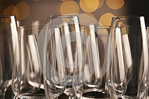 Closeup view of empty clean glasses