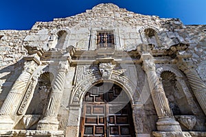 Closeup View of the Entrance to the Famous Alamo, San Antonio, Texas.