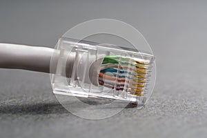 closeup view of ethernet cable plug connector