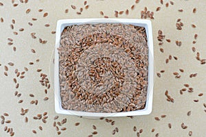 Closeup view of flaxseeds in a bowl