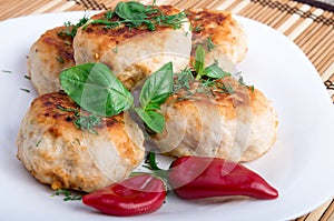 Closeup view on fried meatballs of minced chicken