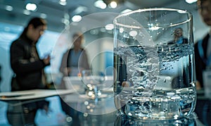 Closeup view on the glass with clear water on the business conference