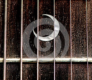 Closeup View of a Guitar Fretboard and Inlay