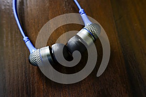 Closeup view of headphone earbuds isolated