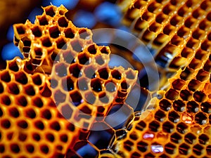 closeup view of honey cells, AI Generated