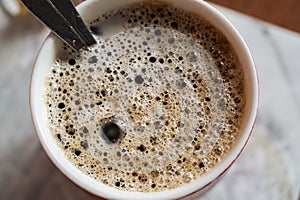 Closeup view of hot coffee.