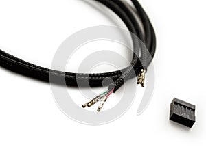 Closeup view of inside computer`s cable and connector