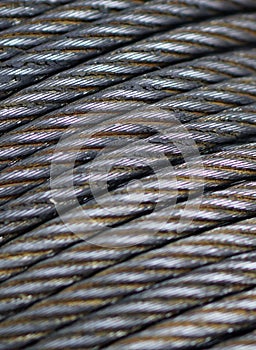 Closeup view of iron wire rope bundle